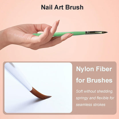 6-Piece Nail Art Brushes Set - Professional Nail Design Pens with Gel Extension Brush, Polish Brush, Builder Brush, Liner Brush, Carved Brush & Dotting Pen for Acrylic/Gel/Polish, DIY Home & Salon Use
