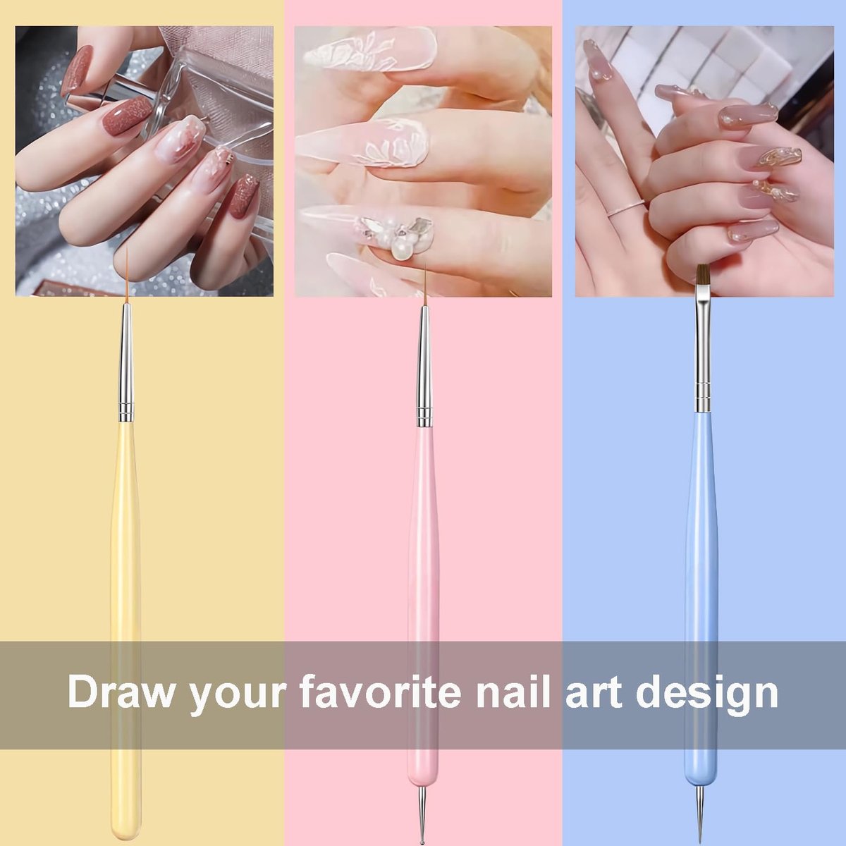 6-Piece Nail Art Brushes Set - Professional Nail Design Pens with Gel Extension Brush, Polish Brush, Builder Brush, Liner Brush, Carved Brush & Dotting Pen for Acrylic/Gel/Polish, DIY Home & Salon Use - görsel 5
