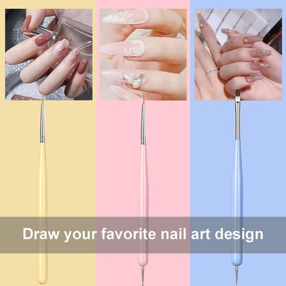 6-Piece Nail Art Brushes Set - Professional Nail Design Pens with Gel Extension Brush, Polish Brush, Builder Brush, Liner Brush, Carved Brush & Dotting Pen for Acrylic/Gel/Polish, DIY Home & Salon Use