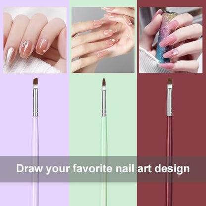 6-Piece Nail Art Brushes Set - Professional Nail Design Pens with Gel Extension Brush, Polish Brush, Builder Brush, Liner Brush, Carved Brush & Dotting Pen for Acrylic/Gel/Polish, DIY Home & Salon Use