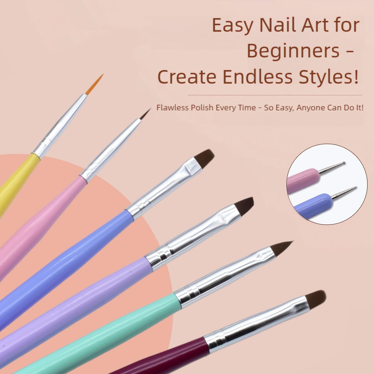 6-Piece Nail Art Brushes Set - Professional Nail Design Pens with Gel Extension Brush, Polish Brush, Builder Brush, Liner Brush, Carved Brush & Dotting Pen for Acrylic/Gel/Polish, DIY Home & Salon Use - görsel 7