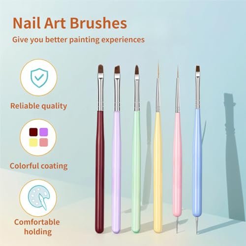 6-Piece Nail Art Brushes Set - Professional Nail Design Pens with Gel Extension Brush, Polish Brush, Builder Brush, Liner Brush, Carved Brush & Dotting Pen for Acrylic/Gel/Polish, DIY Home & Salon Use - görsel 12