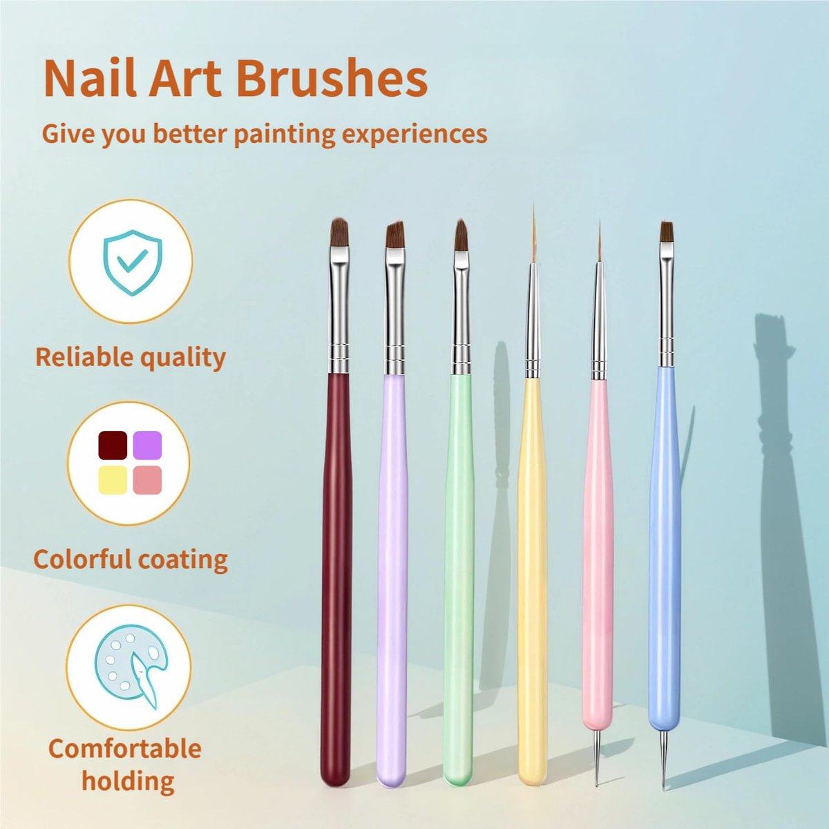 6-Piece Nail Art Brushes Set - Professional Nail Design Pens with Gel Extension Brush, Polish Brush, Builder Brush, Liner Brush, Carved Brush & Dotting Pen for Acrylic/Gel/Polish, DIY Home & Salon Use - görsel 11