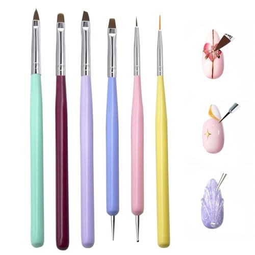 6-Piece Nail Art Brushes Set - Professional Nail Design Pens with Gel Extension Brush, Polish Brush, Builder Brush, Liner Brush, Carved Brush & Dotting Pen for Acrylic/Gel/Polish, DIY Home & Salon Use - görsel 2
