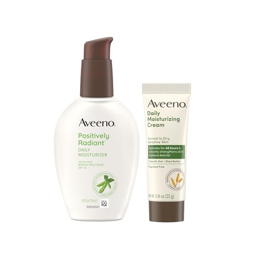 Aveeno Skincare Bundle: Positively Radiant Daily SPF 15 Facial Sunscreen Moisturizer + Soy (4 fl. oz) & Travel Size Daily Moisturizing Cream (0.8 oz) – 2 Items - görsel 2