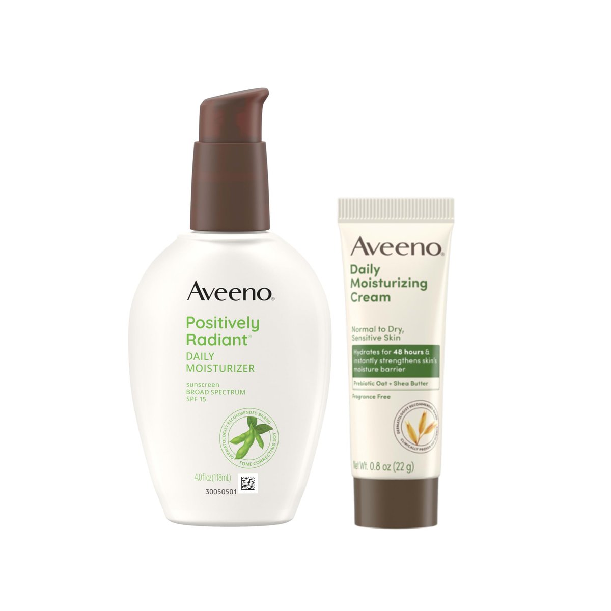 Aveeno Skincare Bundle: Positively Radiant Daily SPF 15 Facial Sunscreen Moisturizer + Soy (4 fl. oz) & Travel Size Daily Moisturizing Cream (0.8 oz) – 2 Items - görsel 1