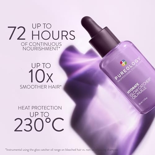 Pureology Hydrate Glow Catcher Hair Oil - 72-Hour Hydration & Shine, Frizz Control, Heat Protectant for Dry Color-Treated Hair, 1.7 Fl Oz Avelisse