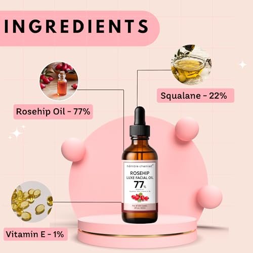 Humble Chemist 2in1 Rosehip Luxe Face Oil – 77% Rosehip Oil with Squalane and Vitamin E for Dry, Sensitive, and Acne-Prone Skin (2 Fl Oz) - görsel 8