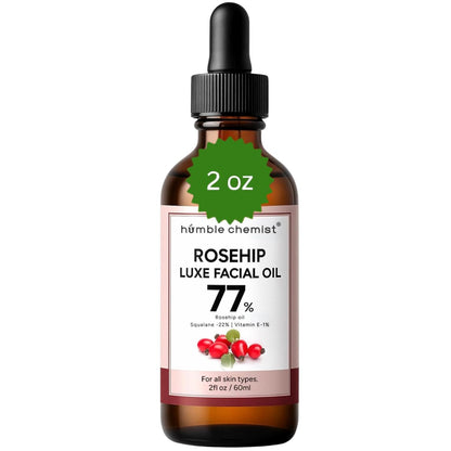 Humble Chemist 2in1 Rosehip Luxe Face Oil – 77% Rosehip Oil with Squalane and Vitamin E for Dry, Sensitive, and Acne-Prone Skin (2 Fl Oz)