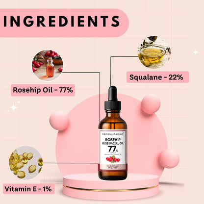 Humble Chemist 2in1 Rosehip Luxe Face Oil – 77% Rosehip Oil with Squalane and Vitamin E for Dry, Sensitive, and Acne-Prone Skin (2 Fl Oz)