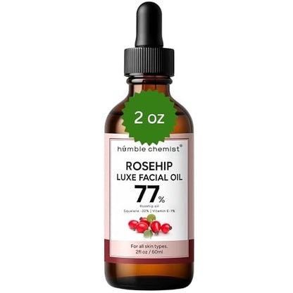 Humble Chemist 2in1 Rosehip Luxe Face Oil – 77% Rosehip Oil with Squalane and Vitamin E for Dry, Sensitive, and Acne-Prone Skin (2 Fl Oz)