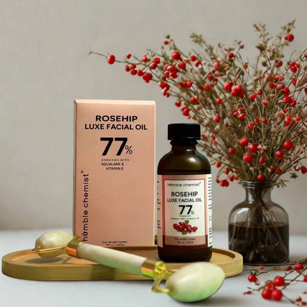 Humble Chemist 2in1 Rosehip Luxe Face Oil – 77% Rosehip Oil with Squalane and Vitamin E for Dry, Sensitive, and Acne-Prone Skin (2 Fl Oz) - görsel 3