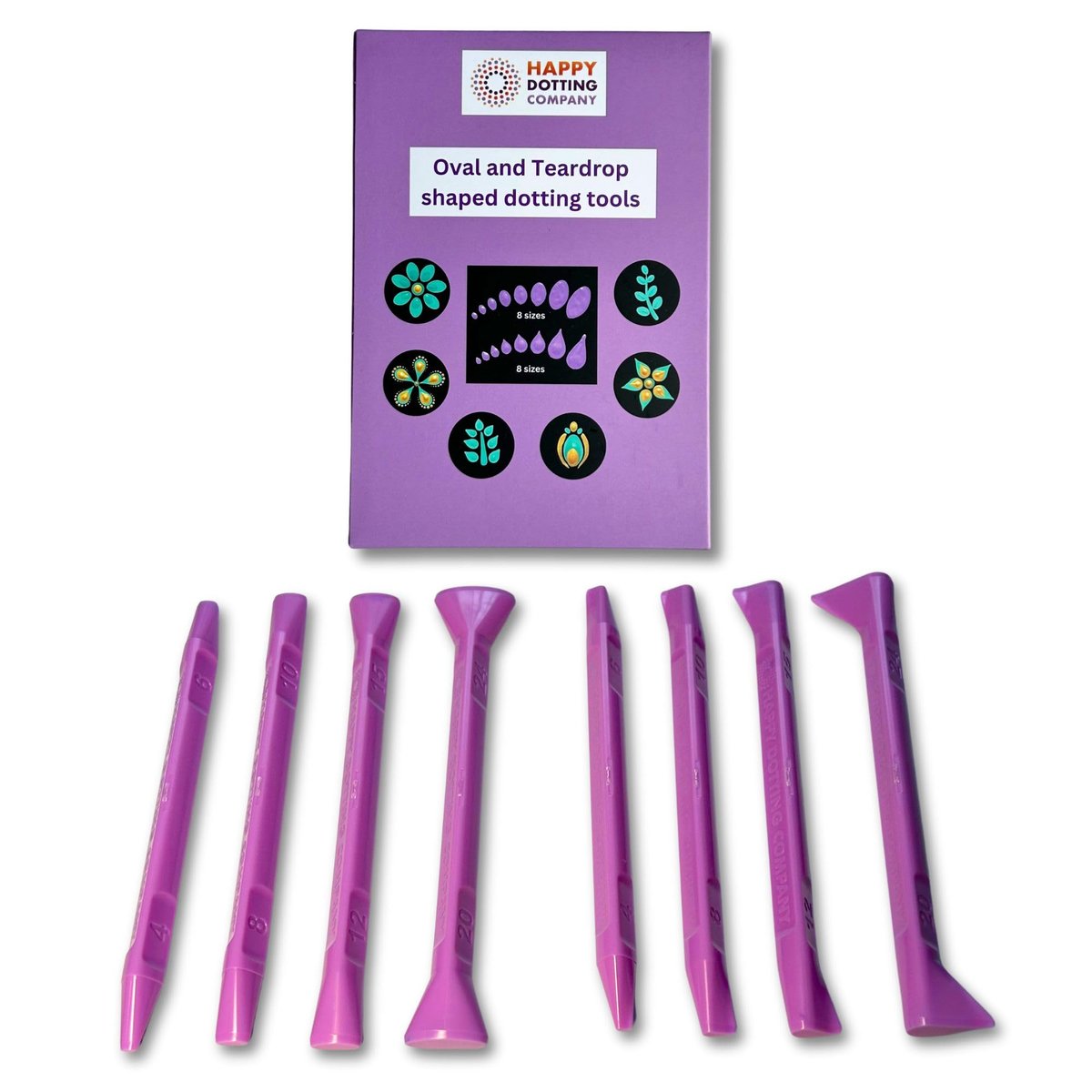 Oval Dotting Tools - Teardrop Dotting Tools - Happy Dotting Company - 8 Double-Ended Set for Dot Mandala Painting Avelisse