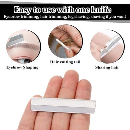 Straight Razor Blades - 40 Pack Stainless Steel Brow Razor, Single Edge Disposable Safety Eyebrow Trimmer & Facial Hair Remover Shaving Tool Blade Refills for Men and Women