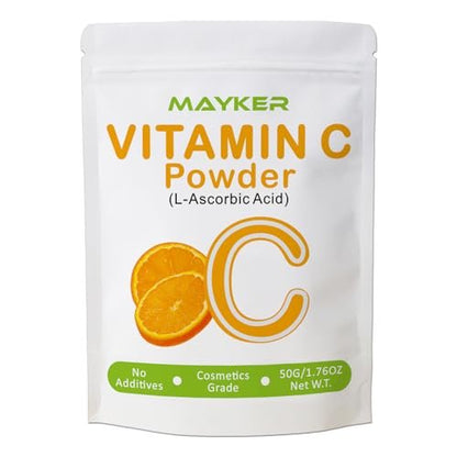 MAYKER Ultra Fine Vitamin C Powder for Face - 1.76 oz Pure Cosmetic Grade L-Ascorbic Acid for DIY Skincare Serums & Creams