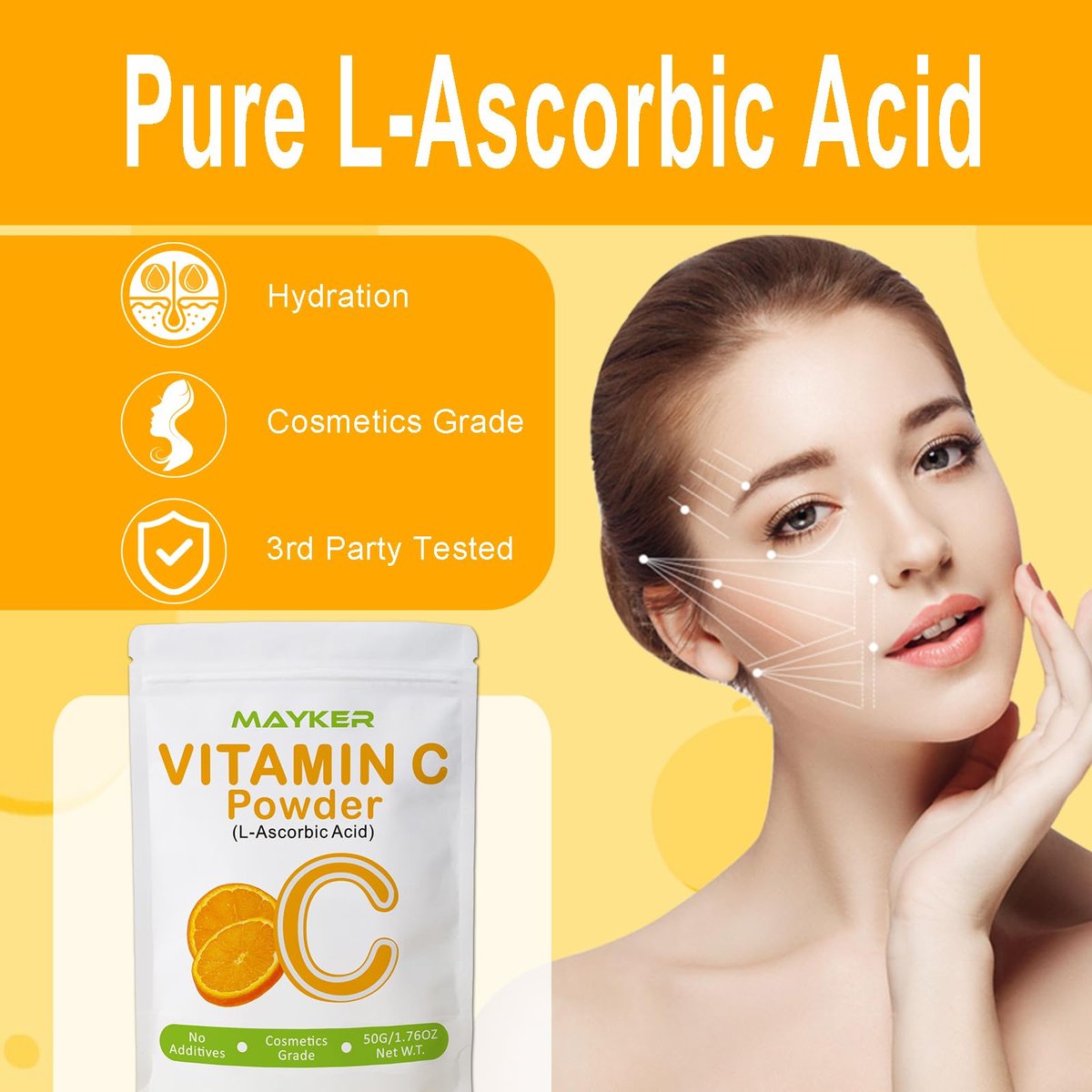 MAYKER Ultra Fine Vitamin C Powder for Face - 1.76 oz Pure Cosmetic Grade L-Ascorbic Acid for DIY Skincare Serums & Creams - görsel 4