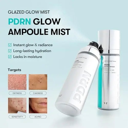 VT COSMETICS PDRN Glow Ampoule Facial Mist - Deep Hydration Spray Serum, Vegan & Fragrance-Free, Plumping Effect, 3.38 fl oz (100 ml) Avelisse