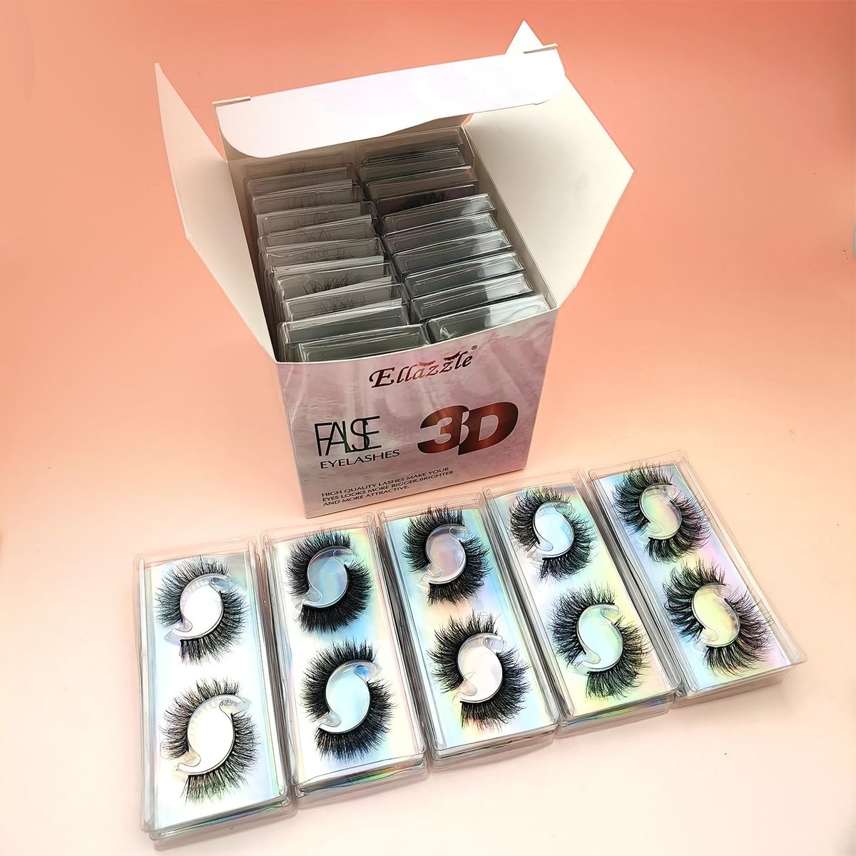 Ellazzle Faux Mink Eyelashes 3D Individual Look - 20 Pairs Mixed Lengths 12-15mm - görsel 1