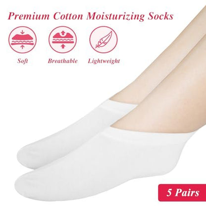 10-Pack White Spa Cotton Socks – Reusable Hydrating Socks for Dry, Cracked Feet Relief | Overnight Moisturizing Foot Care | Cotton Blend Breathable Foot Mask Sleeves for Home SPA Therapy Avelisse