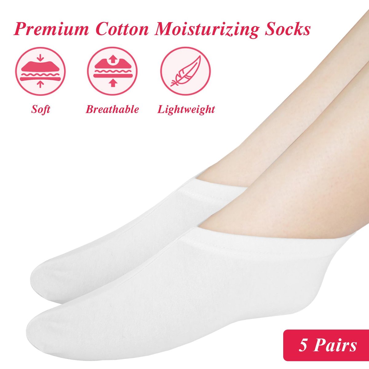 10-Pack White Spa Cotton Socks – Reusable Hydrating Socks for Dry, Cracked Feet Relief | Overnight Moisturizing Foot Care | Cotton Blend Breathable Foot Mask Sleeves for Home SPA Therapy Avelisse