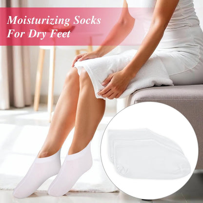 10-Pack White Spa Cotton Socks – Reusable Hydrating Socks for Dry, Cracked Feet Relief | Overnight Moisturizing Foot Care | Cotton Blend Breathable Foot Mask Sleeves for Home SPA Therapy Avelisse