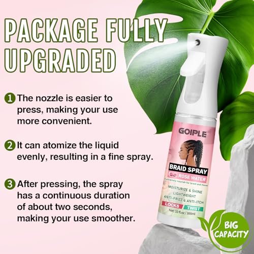 Goiple Braid Spray Rose Mint for Dreads & Locs – 10 fl oz Moisturizing Rose Water Spray for Itchy Scalp, Shine & Lightweight Hydration for Dull Hair, Twists, Cornrows, Box Braids – All Hair Types Avelisse
