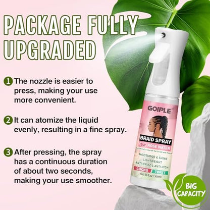 Goiple Braid Spray Rose Mint for Dreads & Locs – 10 fl oz Moisturizing Rose Water Spray for Itchy Scalp, Shine & Lightweight Hydration for Dull Hair, Twists, Cornrows, Box Braids – All Hair Types Avelisse