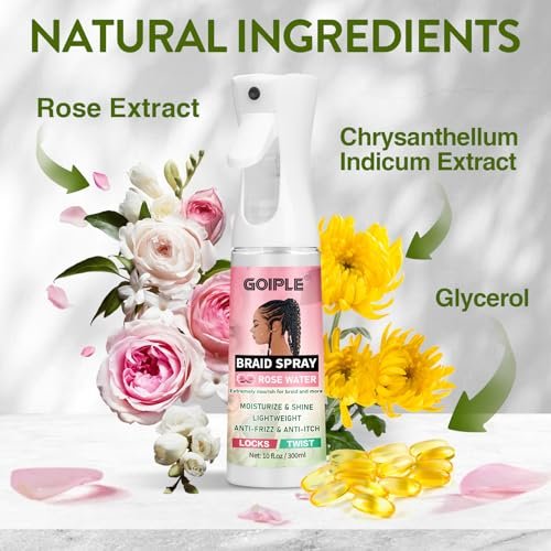 Goiple Braid Spray Rose Mint for Dreads & Locs – 10 fl oz Moisturizing Rose Water Spray for Itchy Scalp, Shine & Lightweight Hydration for Dull Hair, Twists, Cornrows, Box Braids – All Hair Types Avelisse