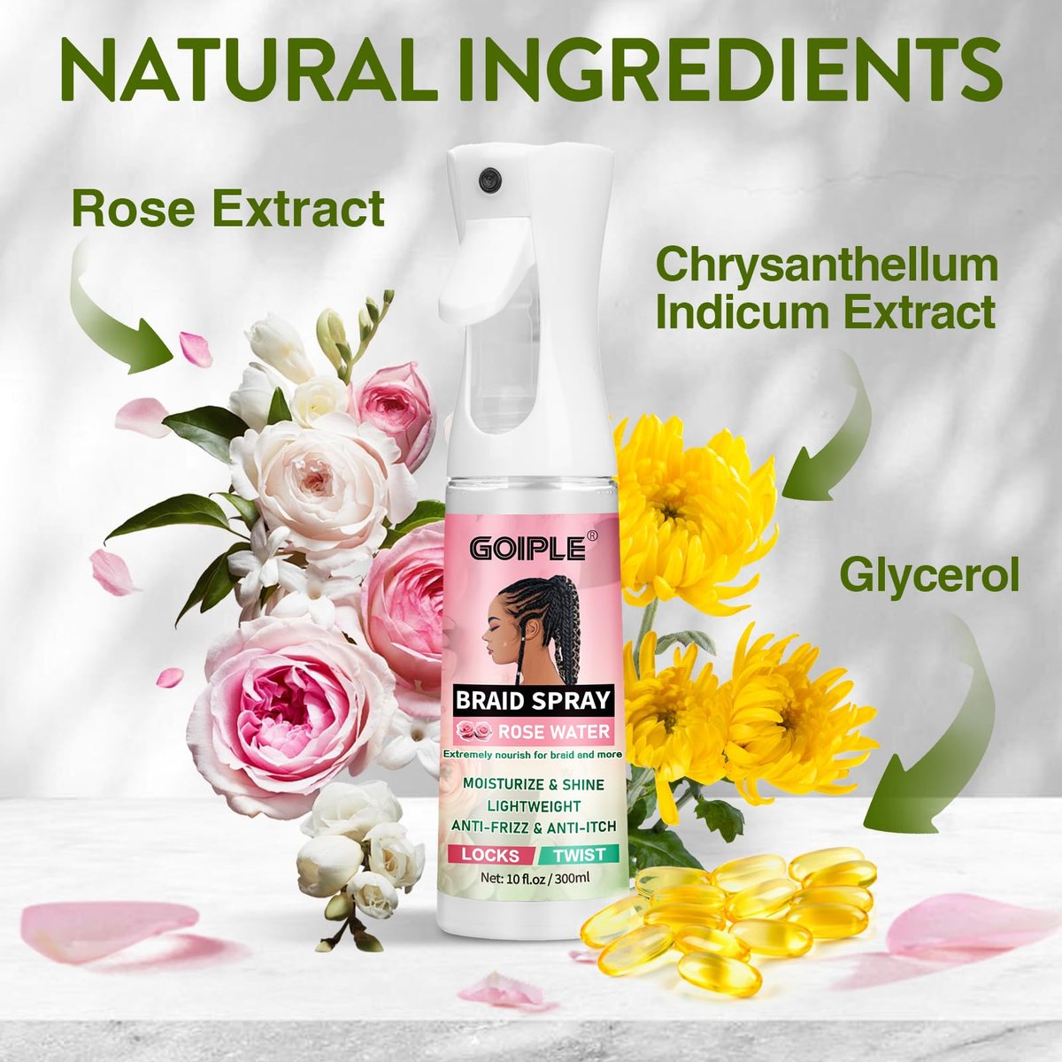 Goiple Braid Spray Rose Mint for Dreads & Locs – 10 fl oz Moisturizing Rose Water Spray for Itchy Scalp, Shine & Lightweight Hydration for Dull Hair, Twists, Cornrows, Box Braids – All Hair Types Avelisse