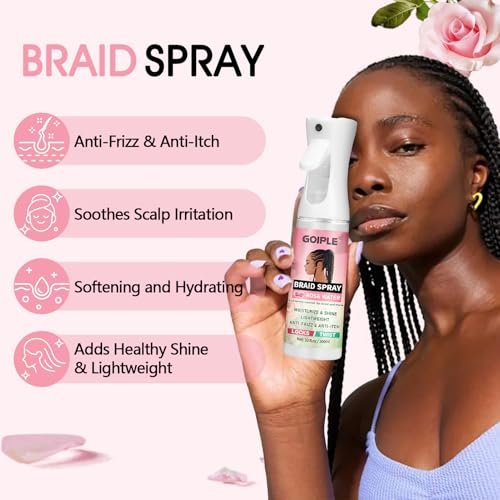 Goiple Braid Spray Rose Mint for Dreads & Locs – 10 fl oz Moisturizing Rose Water Spray for Itchy Scalp, Shine & Lightweight Hydration for Dull Hair, Twists, Cornrows, Box Braids – All Hair Types Avelisse