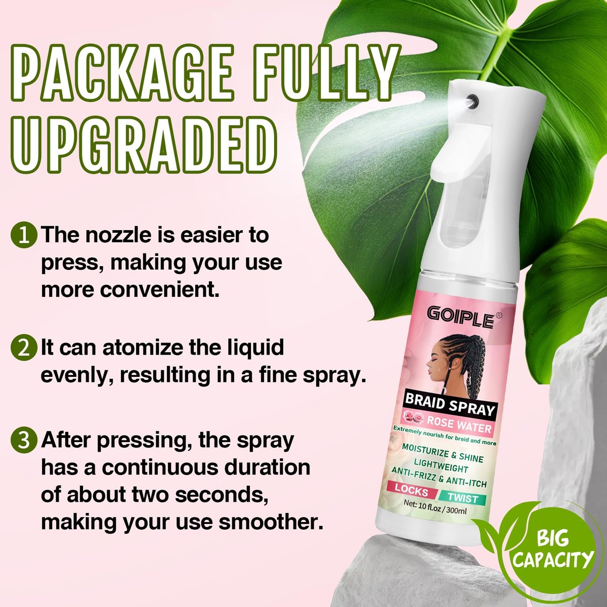 Goiple Braid Spray Rose Mint for Dreads & Locs – 10 fl oz Moisturizing Rose Water Spray for Itchy Scalp, Shine & Lightweight Hydration for Dull Hair, Twists, Cornrows, Box Braids – All Hair Types Avelisse