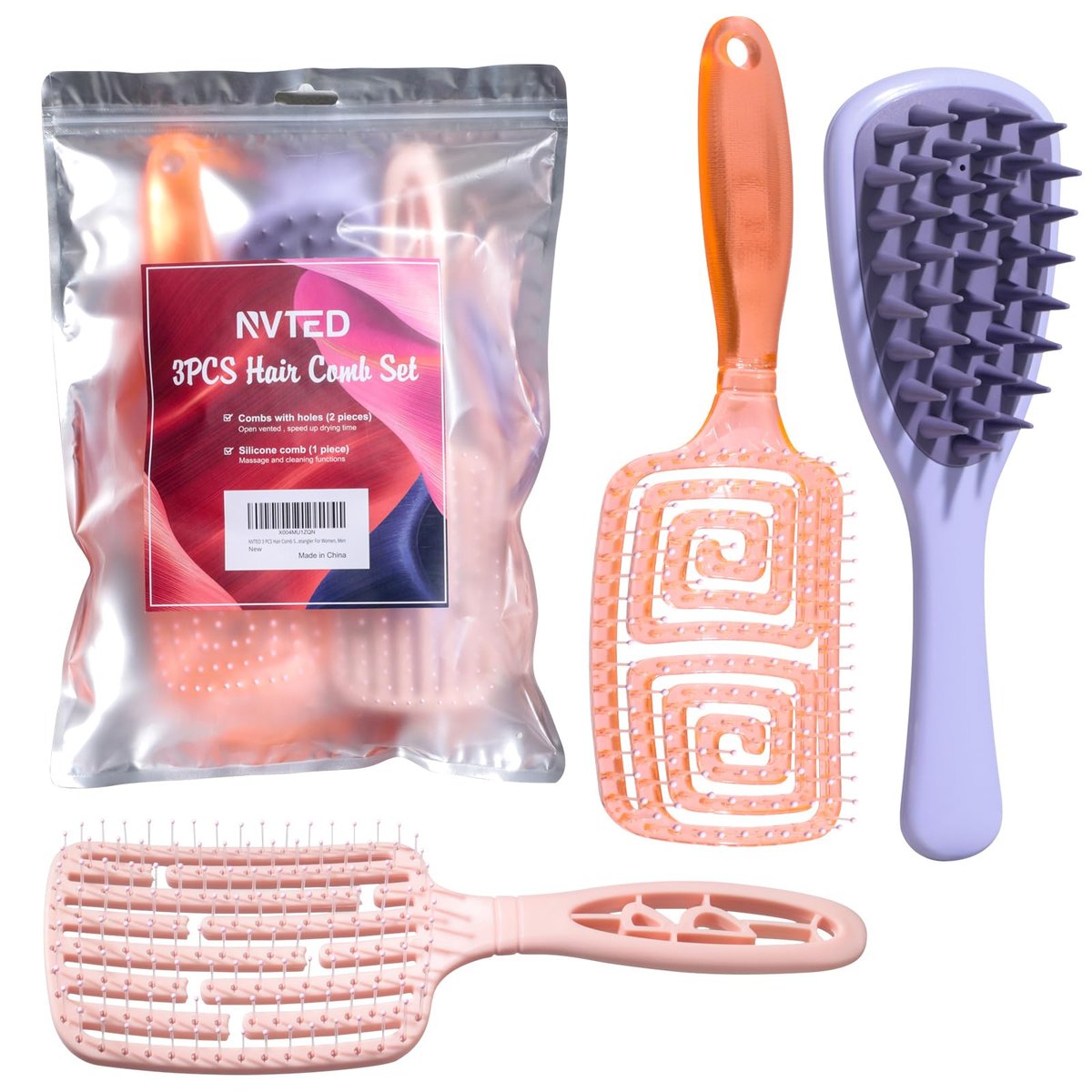 NVTED 3-Piece Hair Comb Set: Silicone Scalp Scrubber & Wet Hair Brush Detangler for Women & Men - görsel 11