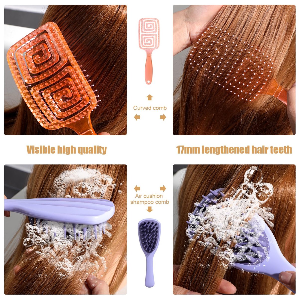 NVTED 3-Piece Hair Comb Set: Silicone Scalp Scrubber & Wet Hair Brush Detangler for Women & Men - görsel 5