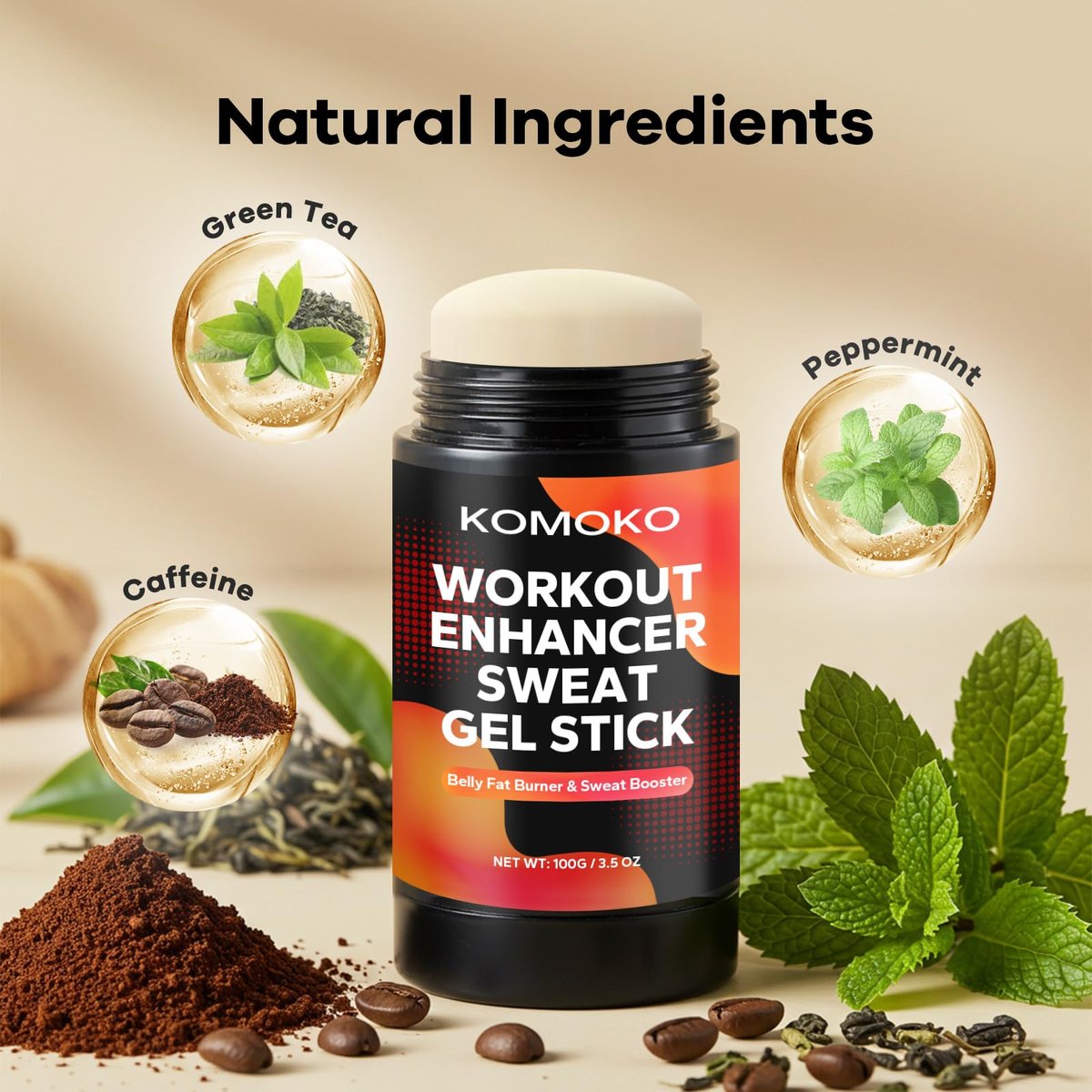 Komoko Fat Burning Sweat Gel Stick (3.5 oz) – Workout Enhancer Roll-On Gel for Belly Fat & Waist Toning for Women & Men - görsel 5
