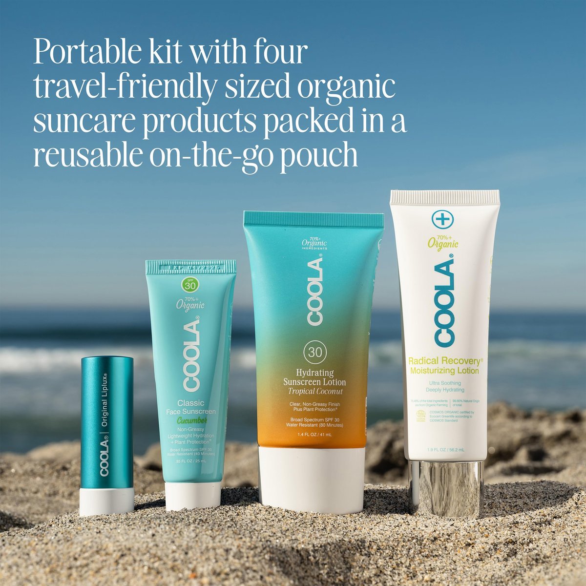 COOLA Sun Essentials Kit: Organic Sunscreen SPF 30 & Lip Balm, TSA Approved Travel Set, Vegan & Gluten Free (4 Items) Avelisse