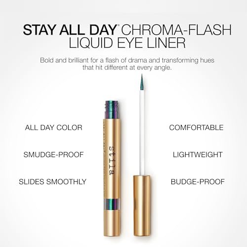 stila Stay All Day® Chroma-Flash Liquid Eye Liner - Peacock | Long-Wear Shade-Shifting Metallic Liner with Chrome Finish | Smudge-Proof, Fade-Resistant | Precision Brush Tip - görsel 4