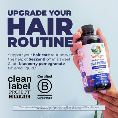 MARYRUTH'S Daily Liquid Hair Formula - 500 mg SesZenBio™ + 2,500 mcg Biotin - Thicker, Stronger Hair for Women - Hair, Skin, & Nail Health - 16 Fl Oz Avelisse