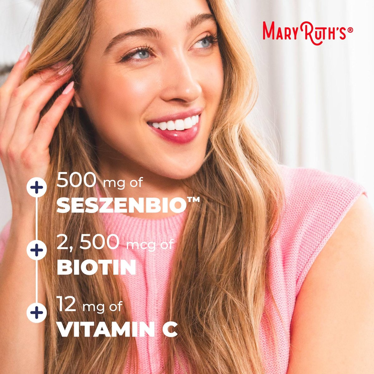 MARYRUTH'S Daily Liquid Hair Formula - 500 mg SesZenBio™ + 2,500 mcg Biotin - Thicker, Stronger Hair for Women - Hair, Skin, & Nail Health - 16 Fl Oz Avelisse