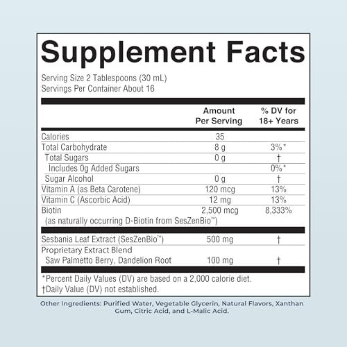 MARYRUTH'S Daily Liquid Hair Formula - 500 mg SesZenBio™ + 2,500 mcg Biotin - Thicker, Stronger Hair for Women - Hair, Skin, & Nail Health - 16 Fl Oz Avelisse