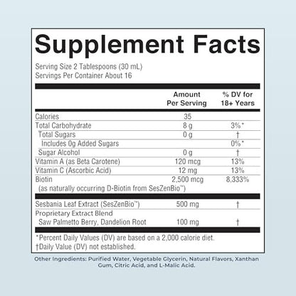 MARYRUTH'S Daily Liquid Hair Formula - 500 mg SesZenBio™ + 2,500 mcg Biotin - Thicker, Stronger Hair for Women - Hair, Skin, & Nail Health - 16 Fl Oz Avelisse