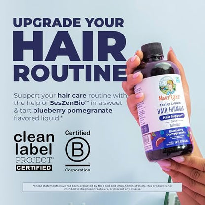MARYRUTH'S Daily Liquid Hair Formula - 500 mg SesZenBio™ + 2,500 mcg Biotin - Thicker, Stronger Hair for Women - Hair, Skin, & Nail Health - 16 Fl Oz Avelisse