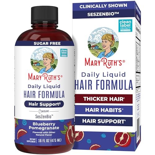 MARYRUTH'S Daily Liquid Hair Formula - 500 mg SesZenBio™ + 2,500 mcg Biotin - Thicker, Stronger Hair for Women - Hair, Skin, & Nail Health - 16 Fl Oz Avelisse