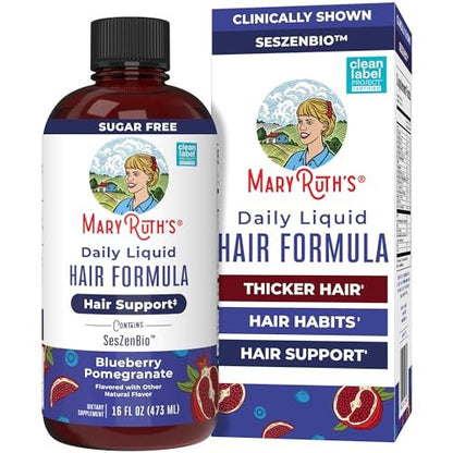 MARYRUTH'S Daily Liquid Hair Formula - 500 mg SesZenBio™ + 2,500 mcg Biotin - Thicker, Stronger Hair for Women - Hair, Skin, & Nail Health - 16 Fl Oz Avelisse