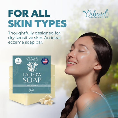 Erbaid Beef Tallow Soap Bar – All Natural Grass Fed Tallow Soap Unscented – Moisturizing Face & Body Wash for Eczema, Dry, Itchy, Sensitive Skin – Handcrafted Bath Soap for Adults, Kids, Made in USA Avelisse