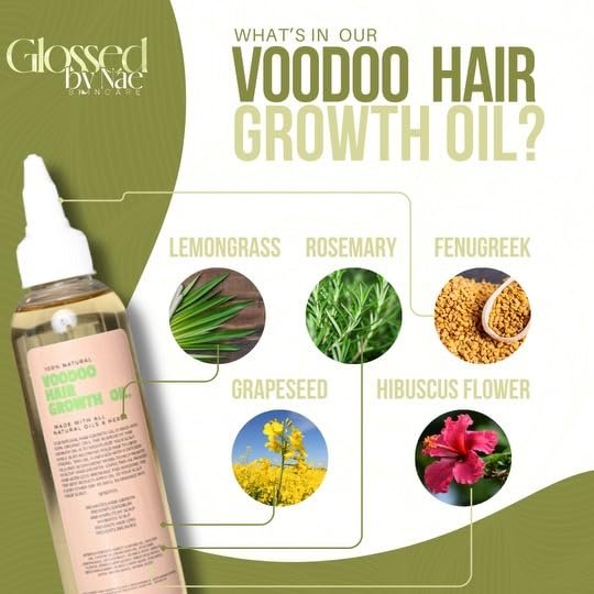 Glossed By Nae Voodoo Hair Growth Oil – Rosemary, Lemongrass, Grapeseed & Castor Oil for Hair Growth, Scalp Itchiness & Dry Scalp – 4 Fl Oz – All Hair Types Avelisse