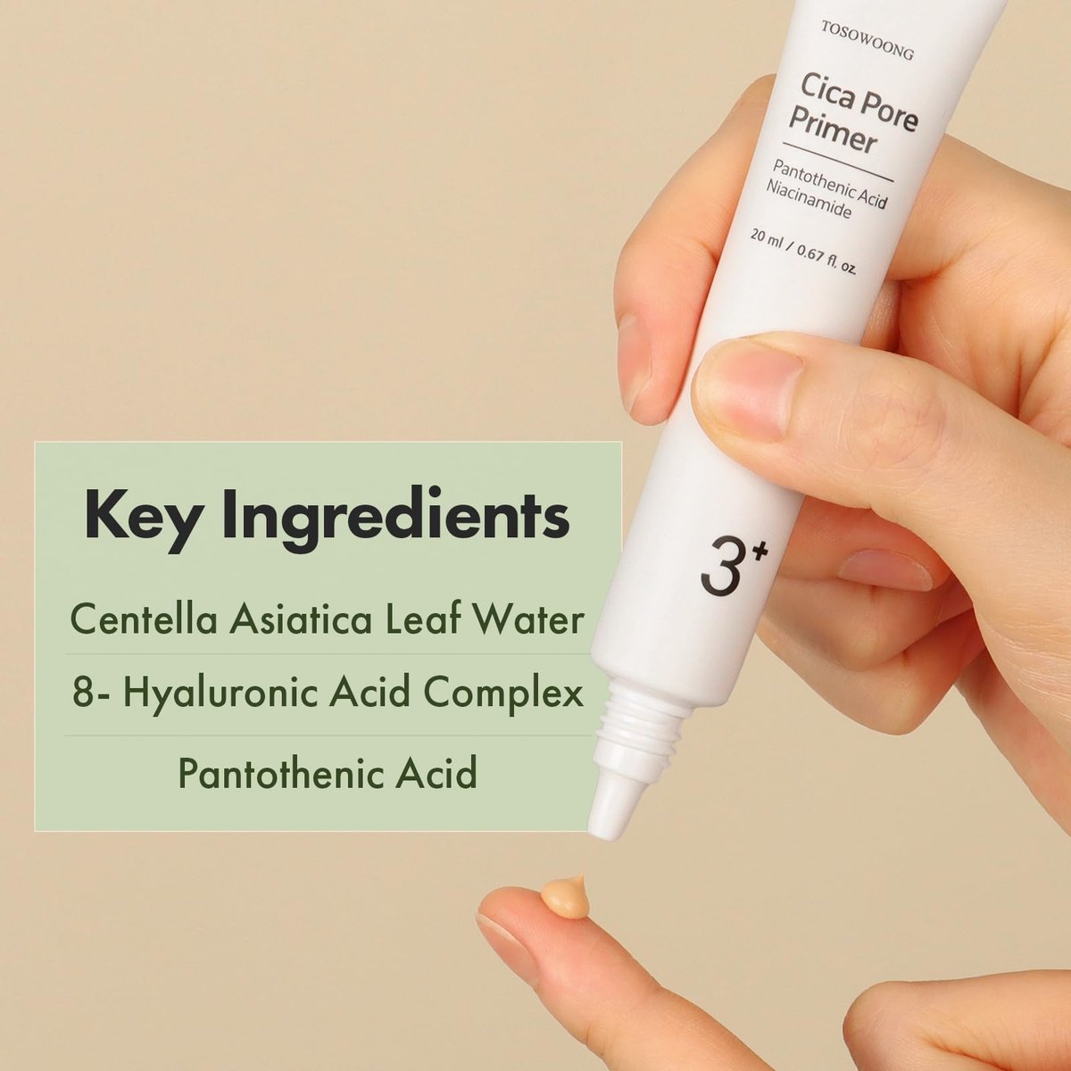 TOSOWOONG Cica Pore Primer - Matte Finish Blurring Primer for Oily Skin, Pore Minimizer, Sebum Control, Smooths Fine Lines & Wrinkles, Long-lasting Makeup, K Beauty, 20ml Avelisse
