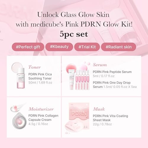 medicube Salmon DNA PDRN Trial Kit – Glass Glow Mini Skincare Set with Toner, Serum & Sheet Mask for Hydrating, Firming, Moisturizing | Travel Essentials for Women & Girls | Korean Skincare - görsel 3