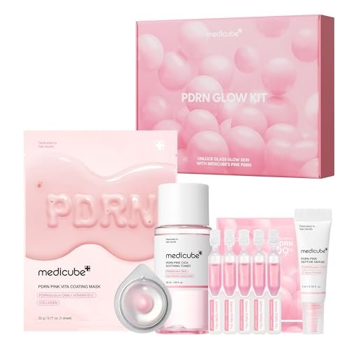 medicube Salmon DNA PDRN Trial Kit – Glass Glow Mini Skincare Set with Toner, Serum & Sheet Mask for Hydrating, Firming, Moisturizing | Travel Essentials for Women & Girls | Korean Skincare - görsel 1