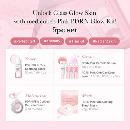 medicube Salmon DNA PDRN Trial Kit – Glass Glow Mini Skincare Set with Toner, Serum & Sheet Mask for Hydrating, Firming, Moisturizing | Travel Essentials for Women & Girls | Korean Skincare