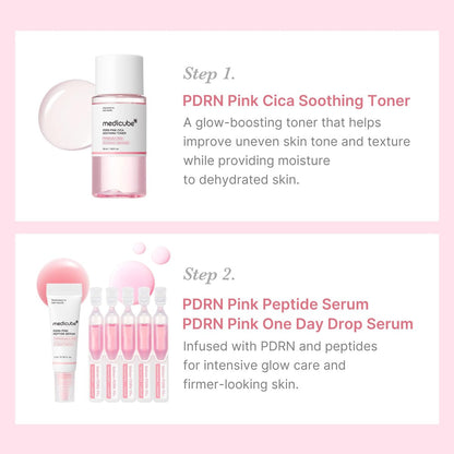 medicube Salmon DNA PDRN Trial Kit – Glass Glow Mini Skincare Set with Toner, Serum & Sheet Mask for Hydrating, Firming, Moisturizing | Travel Essentials for Women & Girls | Korean Skincare